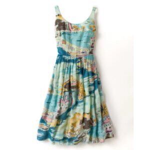 Boden Nancy Dress Rivera Print Fit & Flare Size 14 Linen Look Retro Style